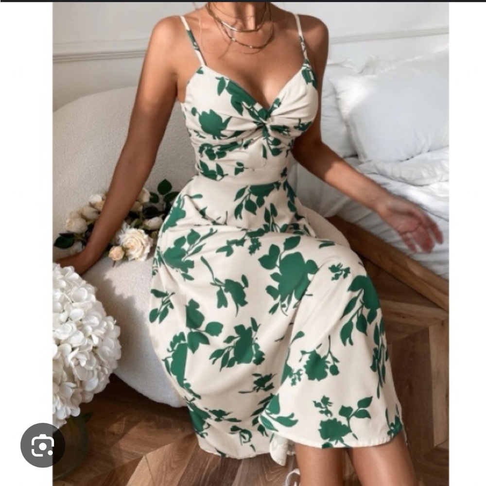 Green Floral Print Cami Maxi Dress